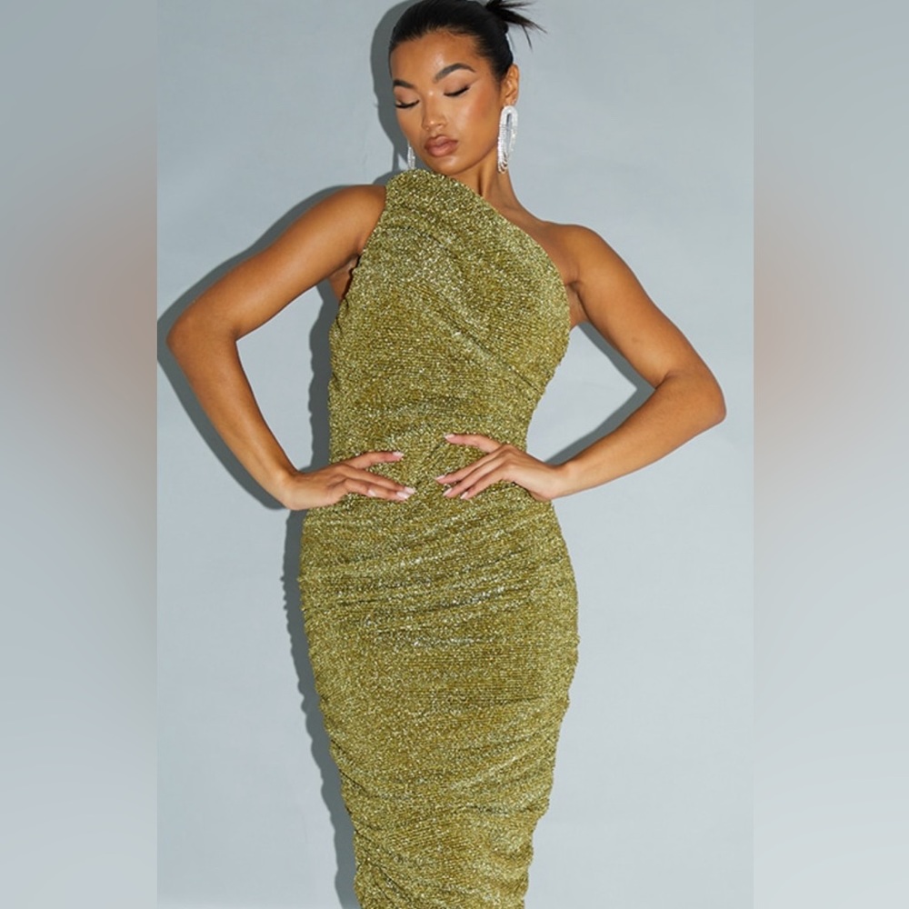 Green Glitter ruche dress